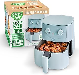 Exclusive Deal on GreenLife 4.5QT Mechanical Air Fryer, PFAS-Free Ceramic Nonstick Crisper Drawer, Adjustable Temperature Timer Dial, LED Indicator, Holiday Gifting, Dishwasher Safe, Kitchen Essential, Blue Haze - Amazon KSA Deals