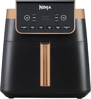 Exclusive Deal on Ninja air fryer MAX PRO, 6.2 litres, uses no oil, large square single box, family size, non-Stick, dishwasher safe basket and crisp plate, silicone tongs, black and copper, AF180EUCP - Amazon KSA Deals