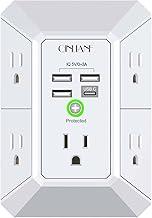 Wall Charger, Surge Protector, QINLIANF 5 Outlet Extender with 4 USB Charging Ports, 3-Sided 1680J Power Strip Multi Plug Adapter Spaced for Home Travel Office