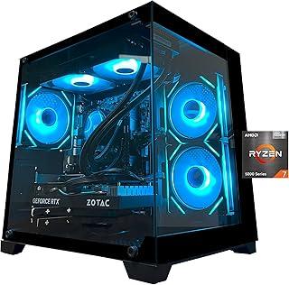 YAWYORE Gaming PC Desktop Computer, AMD Ryzen 7 5700X, GeForce RTX 5060, 32GB DDR4 RAM, 1TB M.2 NVMe SSD, 240 Liquid Cooler, ARGB Fans, WiFi+BT, for Game Design and Office