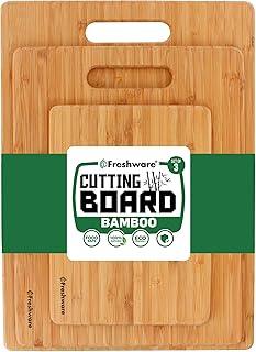 Freshware Bamboo Cutting Board Set of 3, Wooden Cutting Boards for Kitchen, Knife Friendly Food Grade Chopping Board, Lightweight with Hanging Hole for Easy Storage