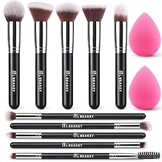 BEAKEY Makeup Brushes Set, Professional Foundation Eyeshadow Concealer Blush Powder Bronzer Applicator, 2 Blender Sponge with Beauty Paper Case