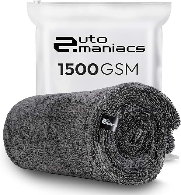 AutoManiacs Drying Towel for Car Detailing, 1500 GSM Ultra Super Absorbent, 24"x36" XL Soft Microfiber Towels for Cars, Twisted-Loop & Streak Free Microfiber Towels for Cars, Trucks, SUVs