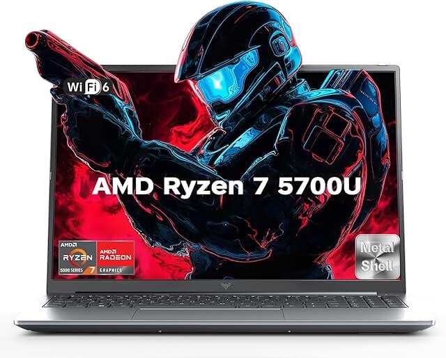 MALLRACE Gaming Laptop,AMD Ryzen 7 5700U (Beats i7-1265U,up to 4.3GHz),15.6" Display Gaming Computer,16GB RAM 512GB SSD,Radeon RX Vega 8 Graphics and WiFi 6 for Smooth Gaming and Multitasking