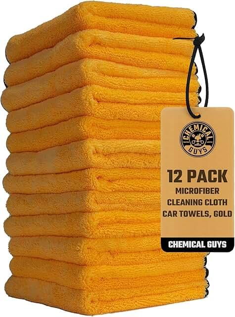 Chemical Guys Professional Grade Premium Microfiber Towels for Cars, Gold, 16" x 16", Ultra-Soft and Scratch-Free Car Detailing Cloths for Trucks, Motorcycles, and More - 12 Pack