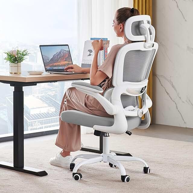 TRALT Office Chair Ergonomic Desk Chair, 330 LBS Home Mesh Office Desk Chairs with Wheels, Comfortable Gaming Chairs (1, White)