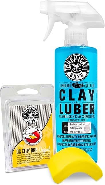 Chemical Guys, OG Clay Bar & Luber Synthetic Lube Kit, Medium Duty, 2-Piece | Light to medium clay bar with lubricant lifts overspray, fallout and bonded grime from paint, glass and metal
