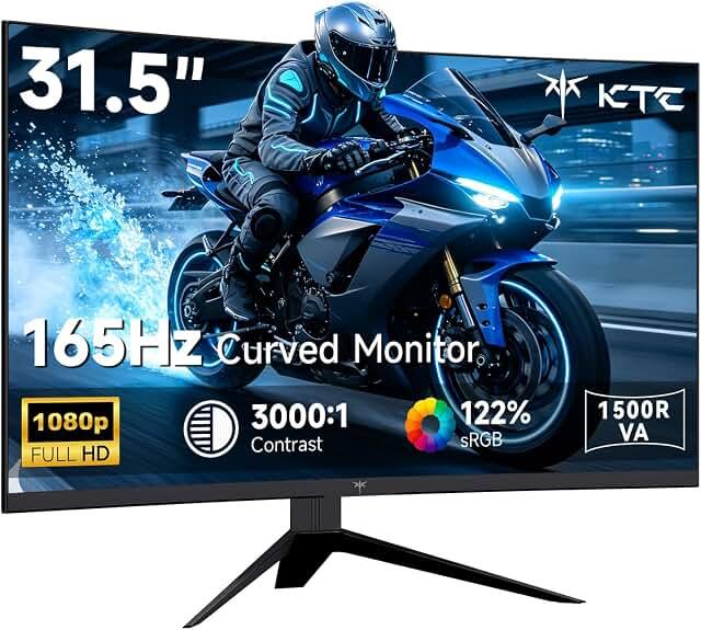 KTC 32 Inch Curved Gaming Monitor, FHD 1080p 165Hz Curve Monitor, H32S17C | 1500R, 1ms MPRT, Adaptive Sync, 122% sRGB, DP/HDMI, Tiltable, Eye Care, VESA, HDR10 for Gaming Home Office Business