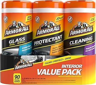 Armor All Protectant, Glass and Cleaning Wipes, Wipes for Car Interior and Car Exterior, 30 Count Each (Pack of 3) | Car cleaning wipes, glass wipes for screens, windows and mirrors, protectant for vinyl and plastic, 30 count each