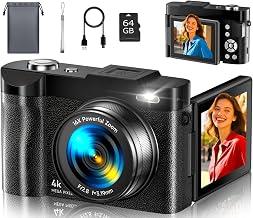 4K Digital Camera for Photography, 50MP Autofocus Point and Shoot Digital Cameras for YouTube, 16X Zoom with 2.8" 180°Flip Screen, Vlogging Camera for Teens & Beginners- 64GB