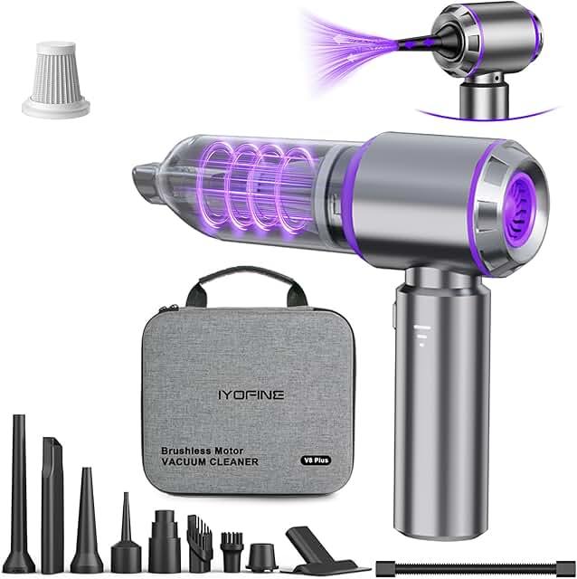 Vacuum/Air Duster Super Power Mini Car Vacuum Cleaner 4-in-1 air Blower Gun | 80,000 RPM Portable Rechargeable Dust Blower Gun, High Power Suction Pump, Car Interior Cleaning detailing Kit for Home