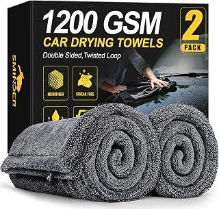 SMINDER 2-Pack 1200 GSM Car Drying Towels – Microfiber Towels for Cars (36" x 24"), Ultra-Absorbent, Streak-Free, Scratch-Free, No Water Spots, Double-Twist Pile & Edgeless Design